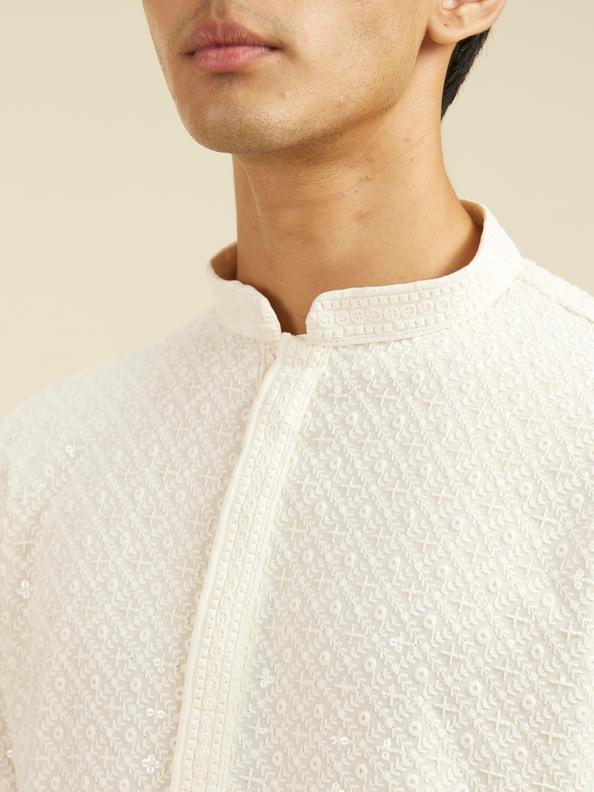 Diwas Men Cream White Chikankari Kurta with Sequin