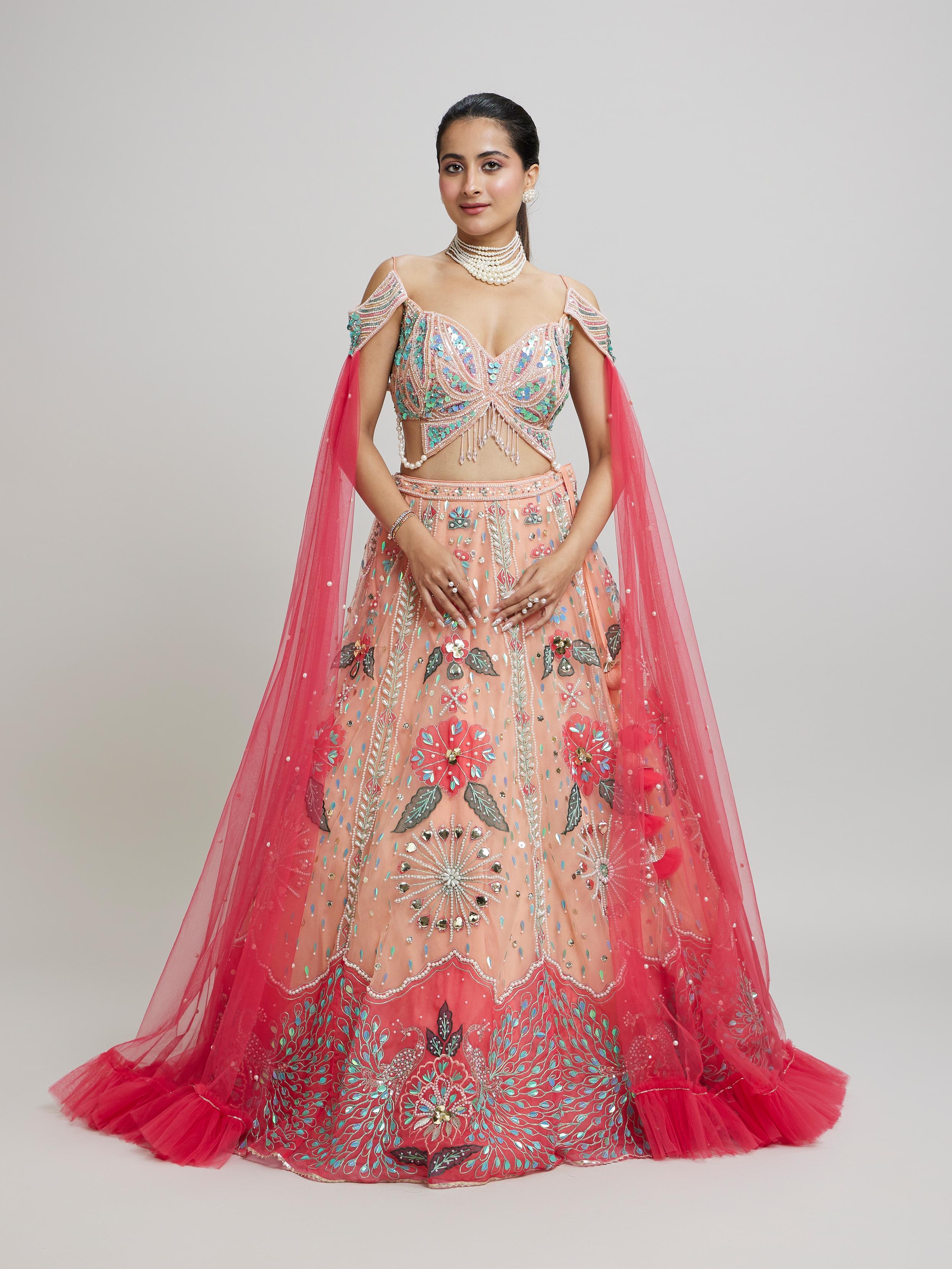 Twamev Women Dreamy Pink Net Lehenga