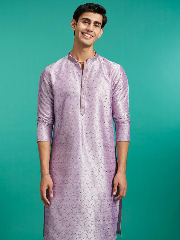 Diwas Men Soft Lilac Bel Embroidered Kurta with Rhinestone Work