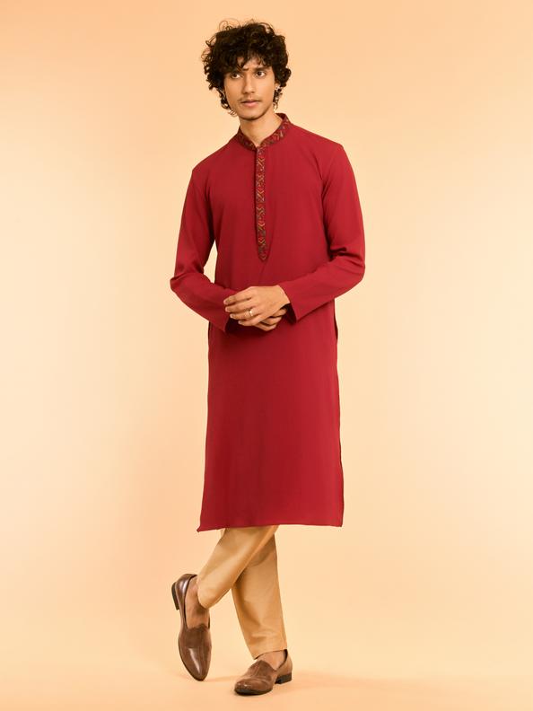 Diwas Men Elegant Red Spandex Kurta