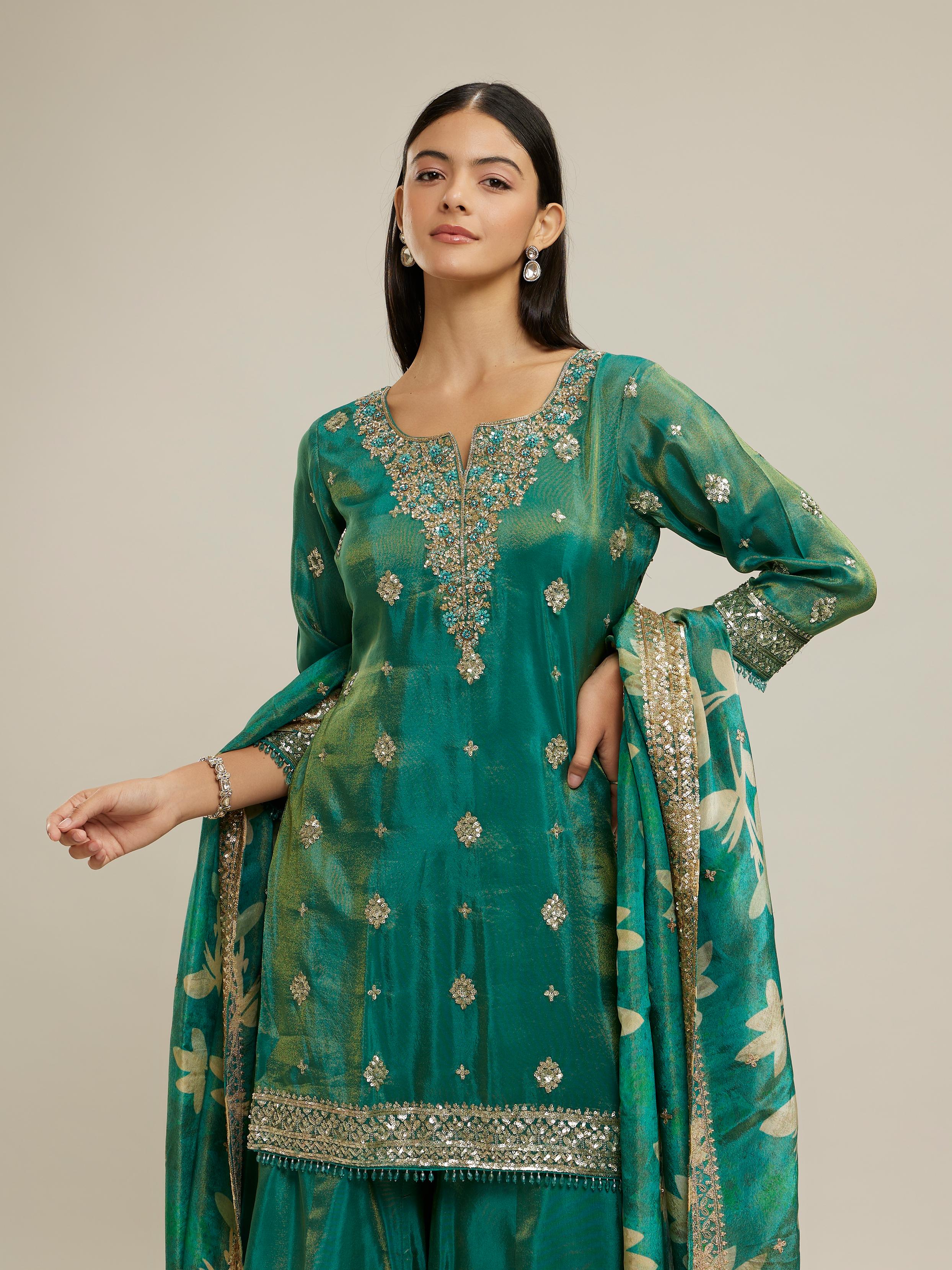 Twamev Women Emerald Elegance Stitched Suit