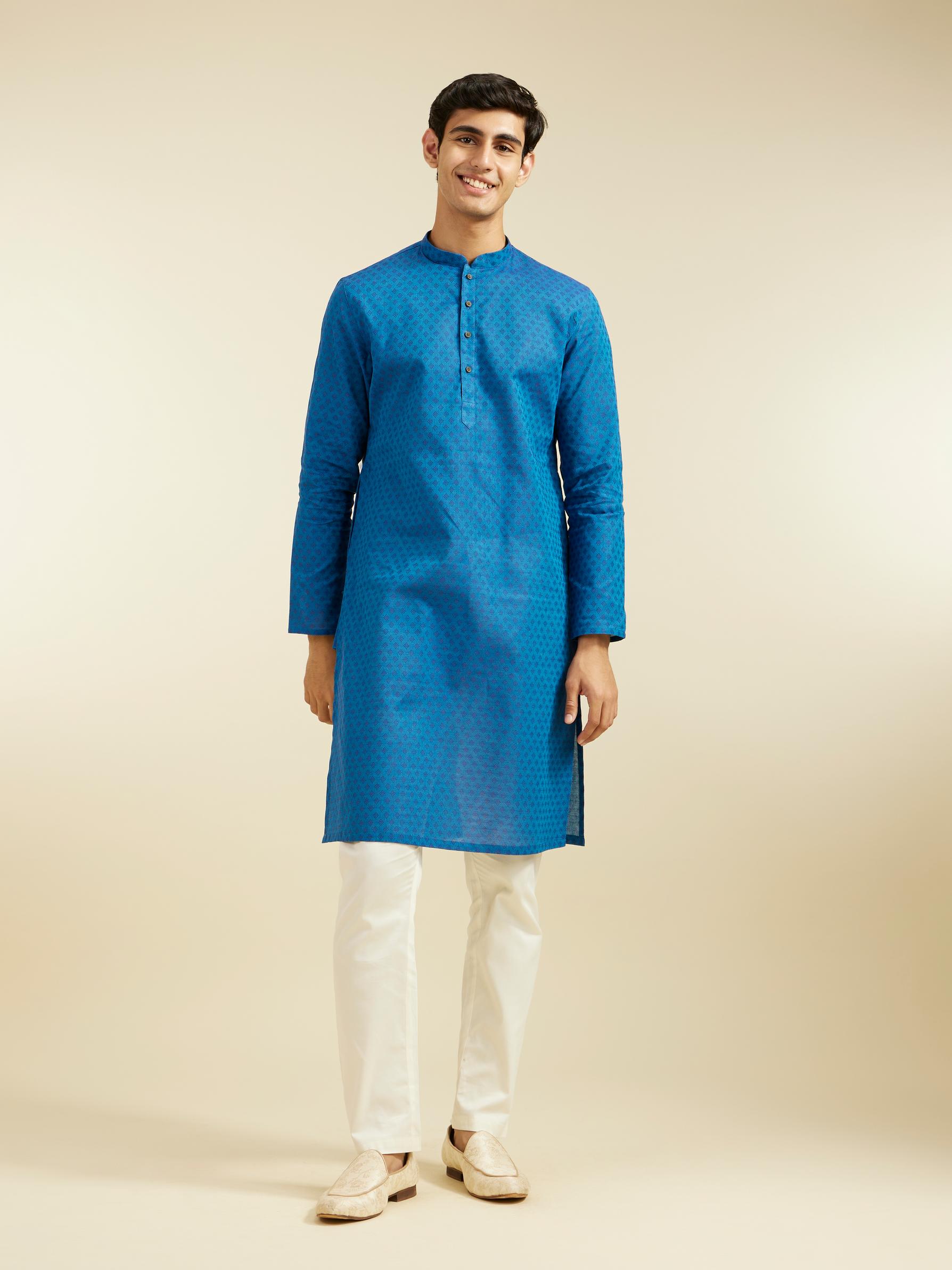 Diwas Men Mid Blue Cotton Kurta