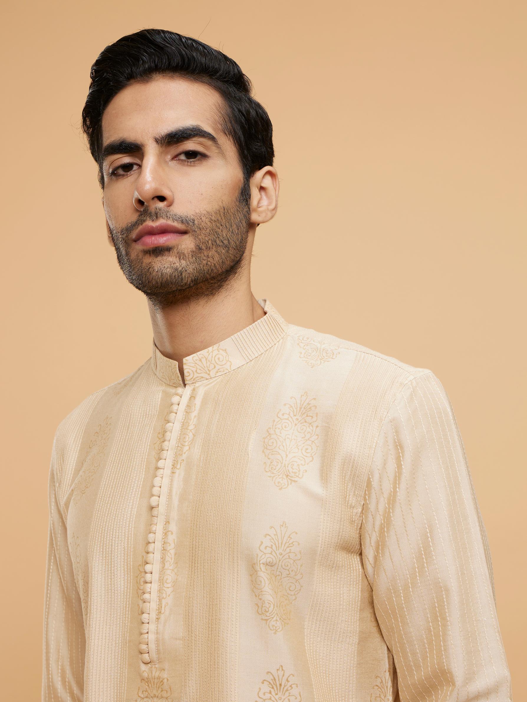 Twamev Men Beige Bliss Kurta Pajama Set
