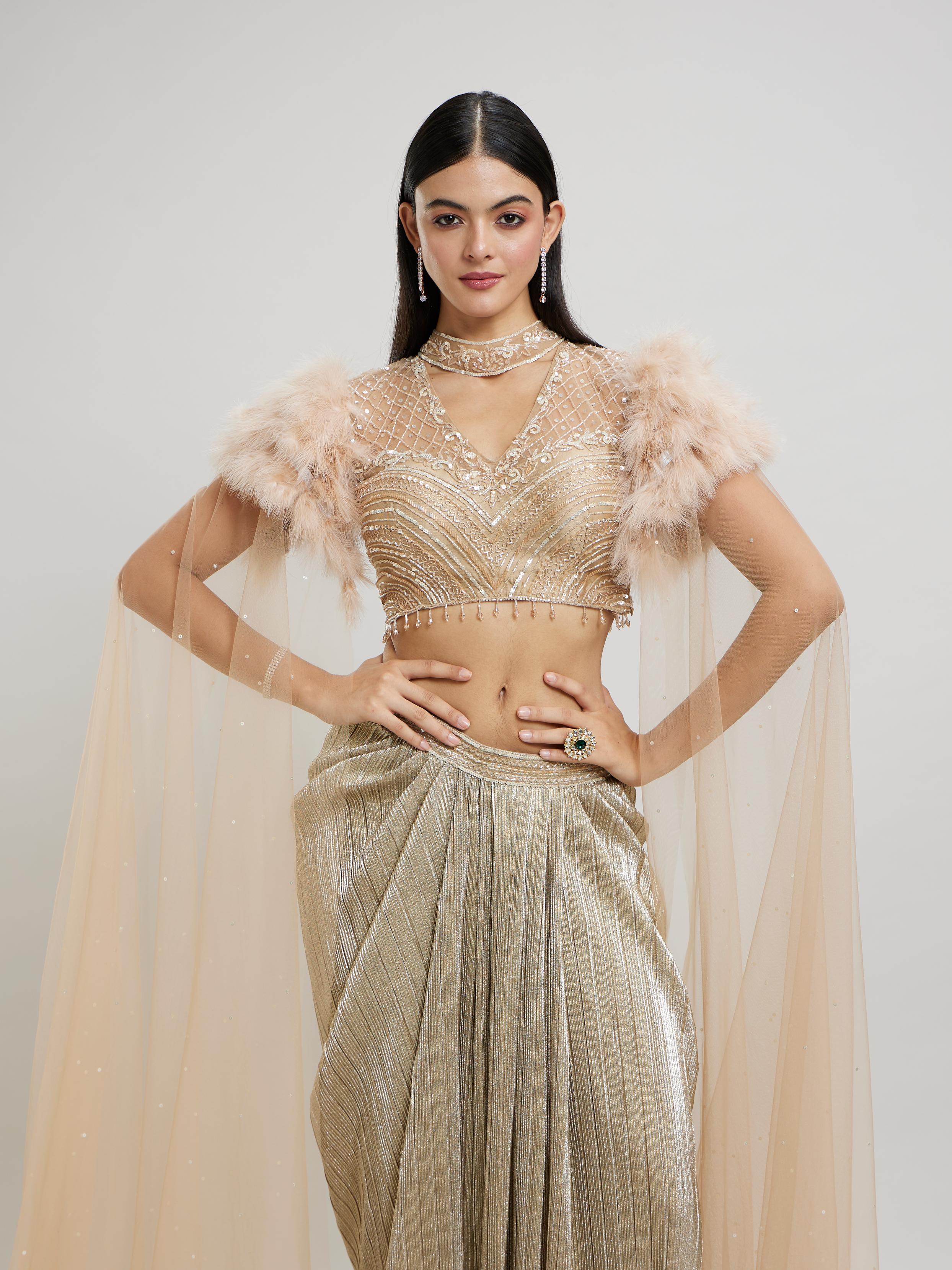Twamev Women Beige Knit Indo Western Ensemble