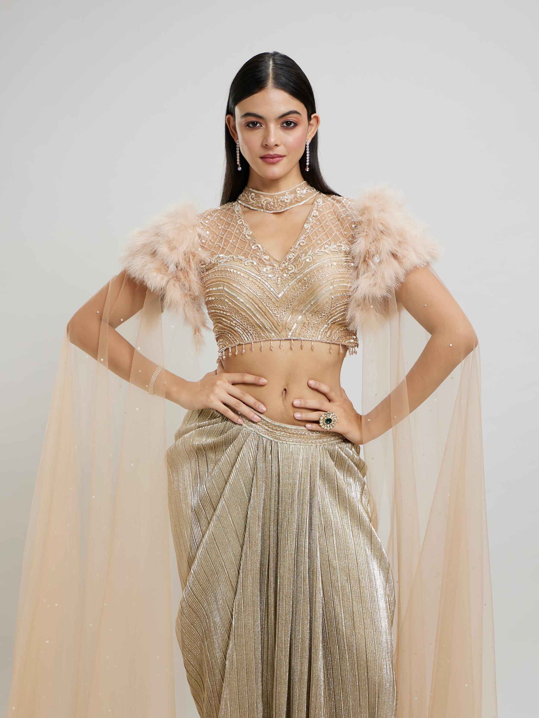 Twamev Women Beige Knit Indo Western Ensemble
