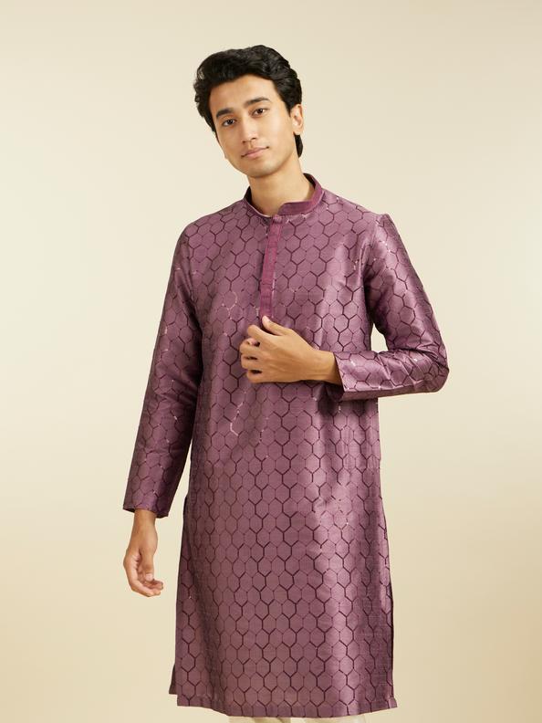 Diwas Men Plum Purple Honeycomb Patterned Kurta with Sequin Work