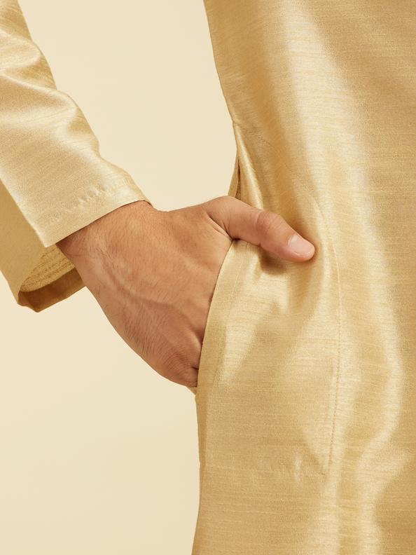 Diwas Men Sand Beige Self Textured Kurta with Embroidered Placket