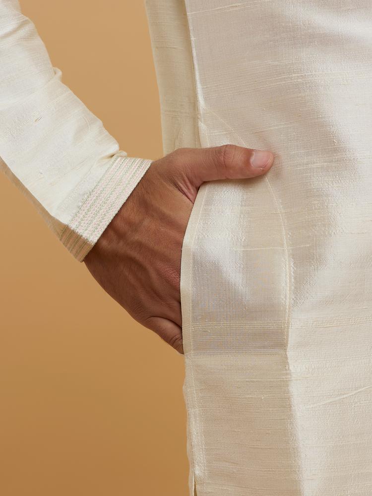 Twamev Men Beige Silk Elegance Kurta Pajama
