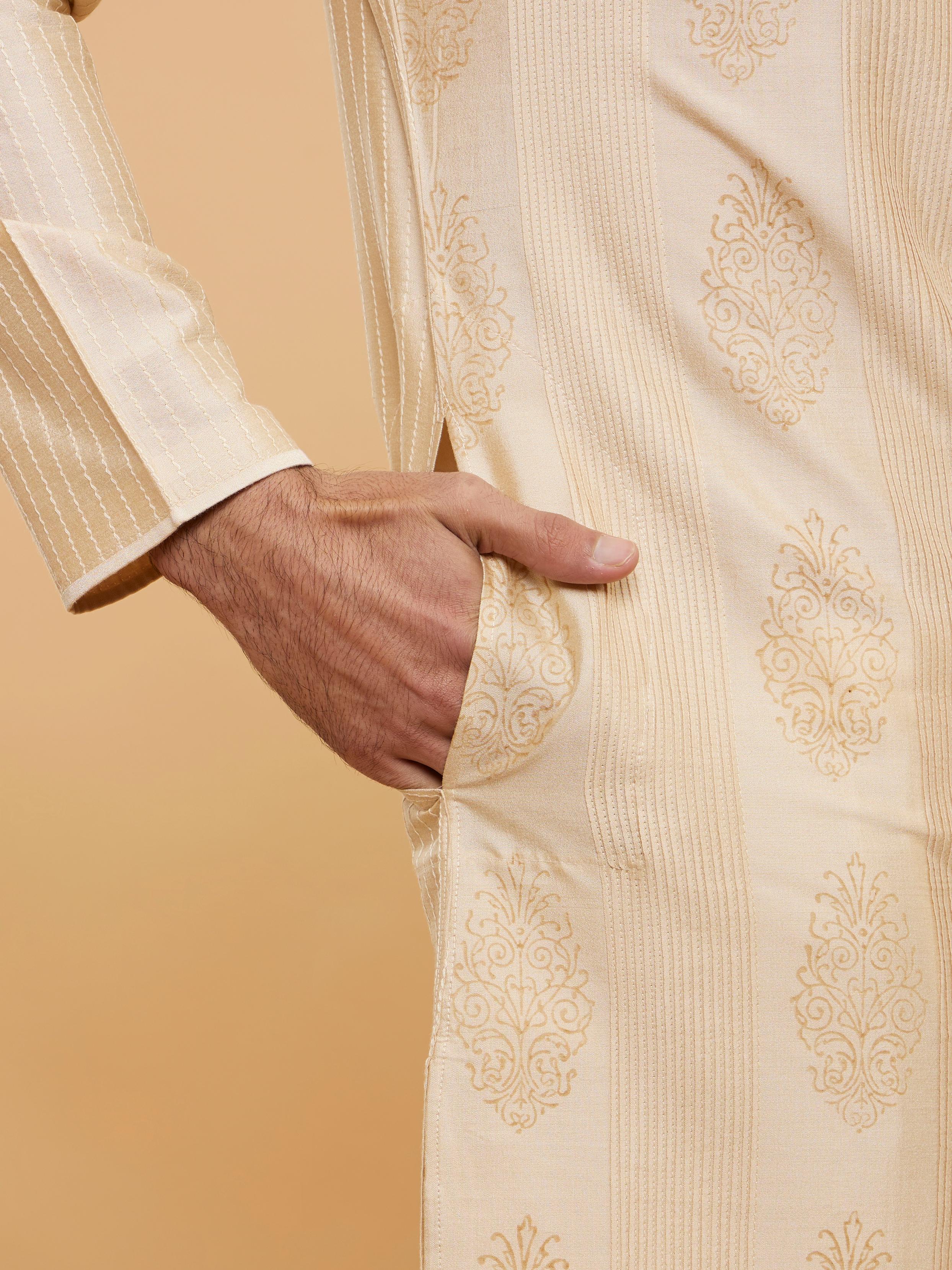 Twamev Men Beige Bliss Kurta Pajama Set