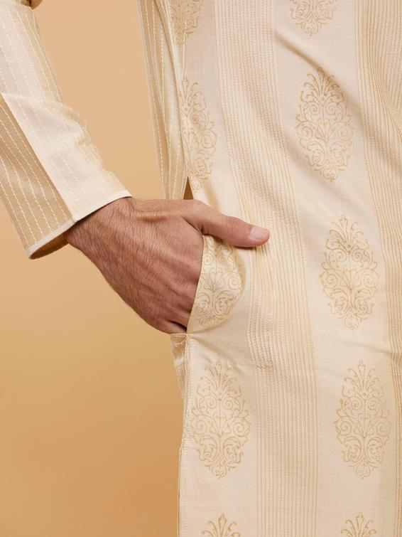 Twamev Men Beige Bliss Kurta Pajama Set