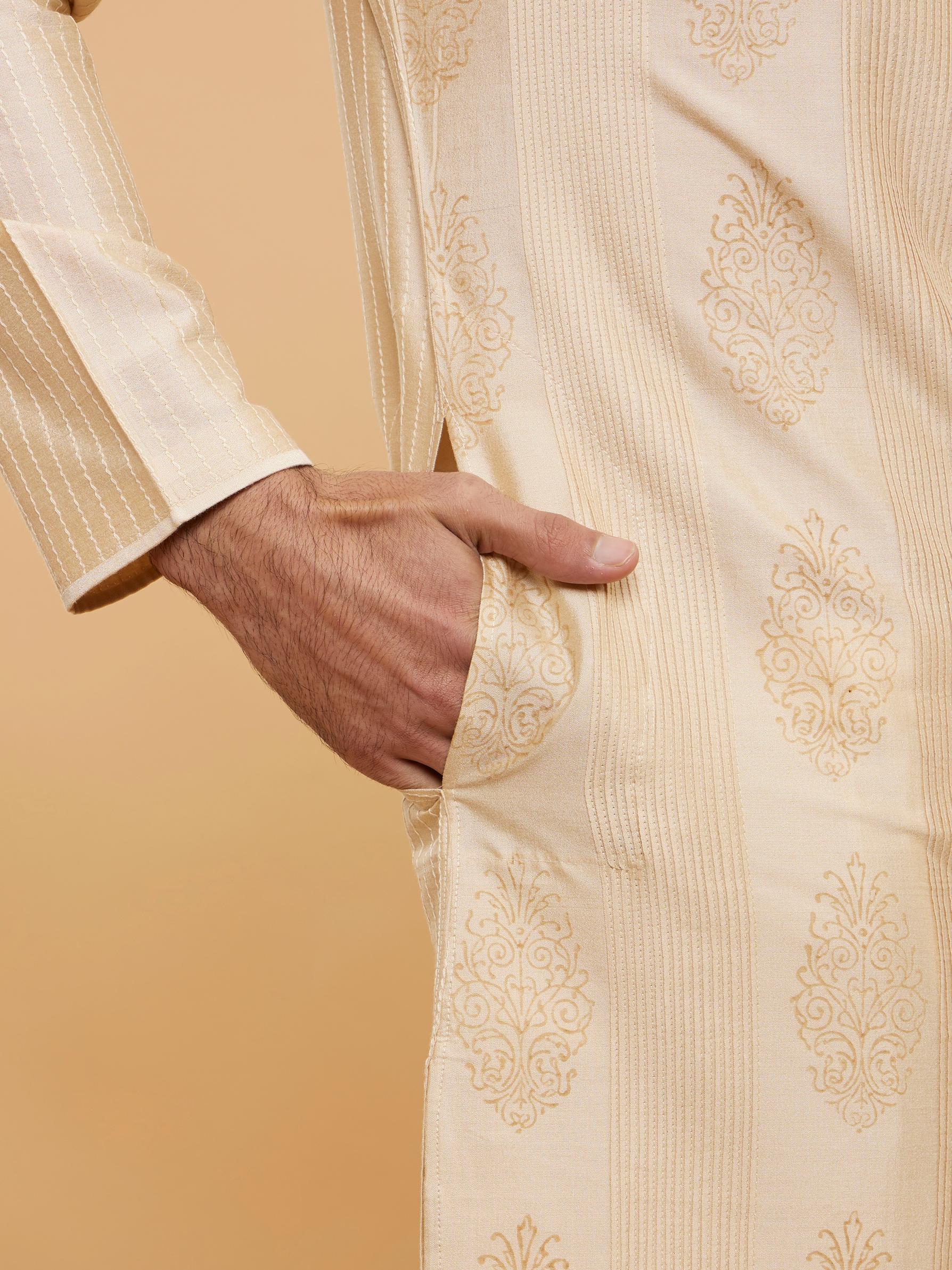Twamev Men Beige Bliss Kurta Pajama Set