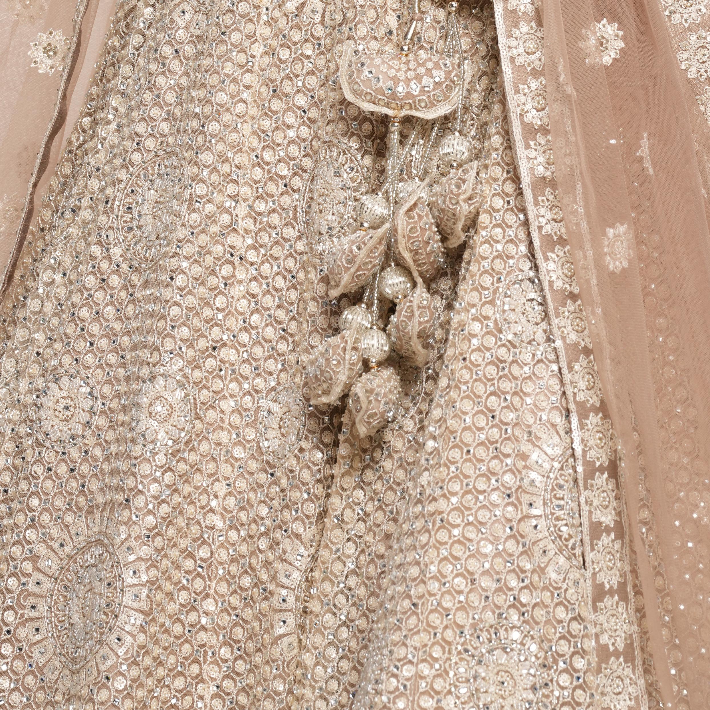 Twamev Women Beige Regalia Net Skirt Top Set