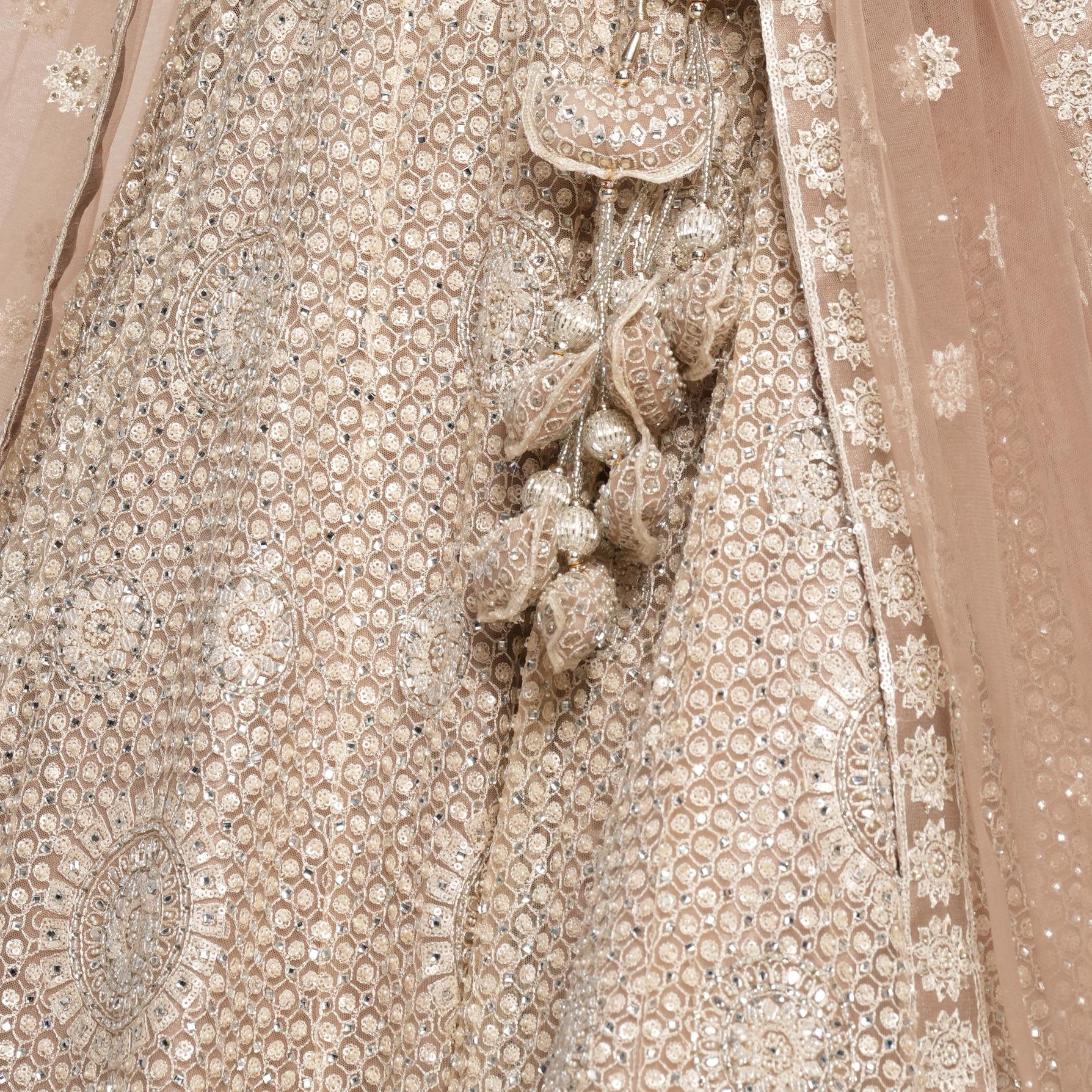 Twamev Women Beige Regalia Net Skirt Top Set