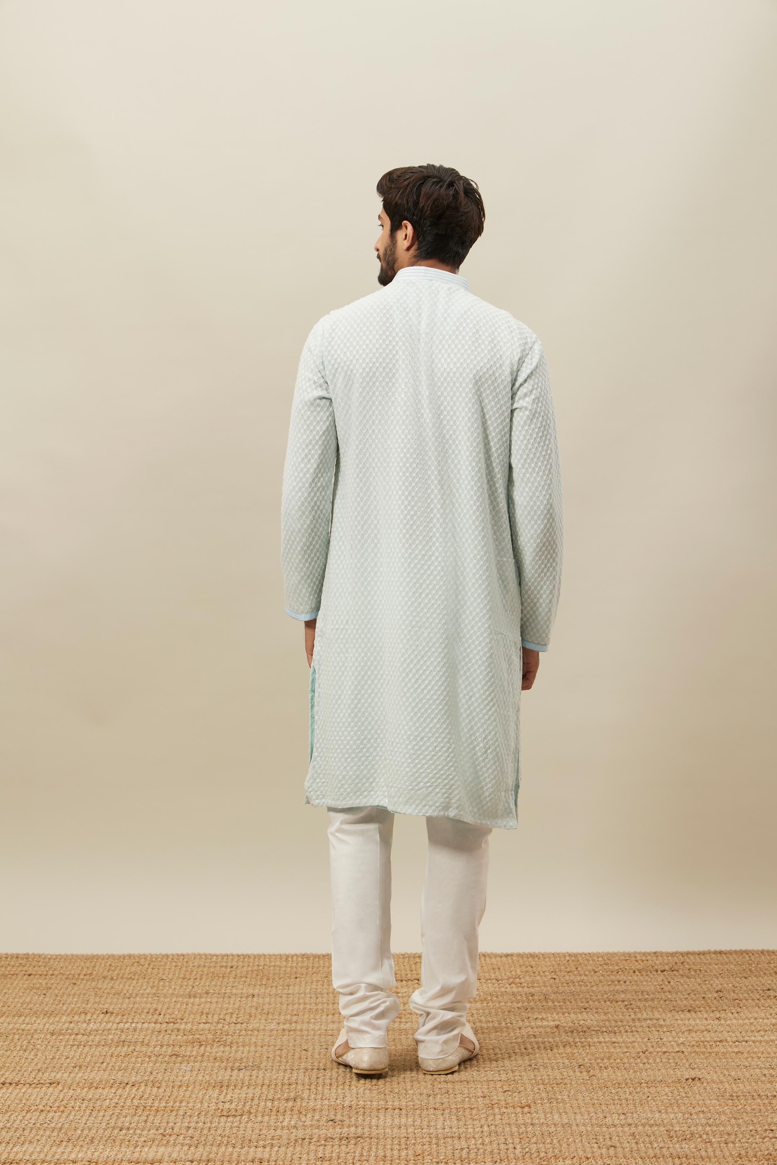Twamev Men Powder Blue Chikankari Kurta Set