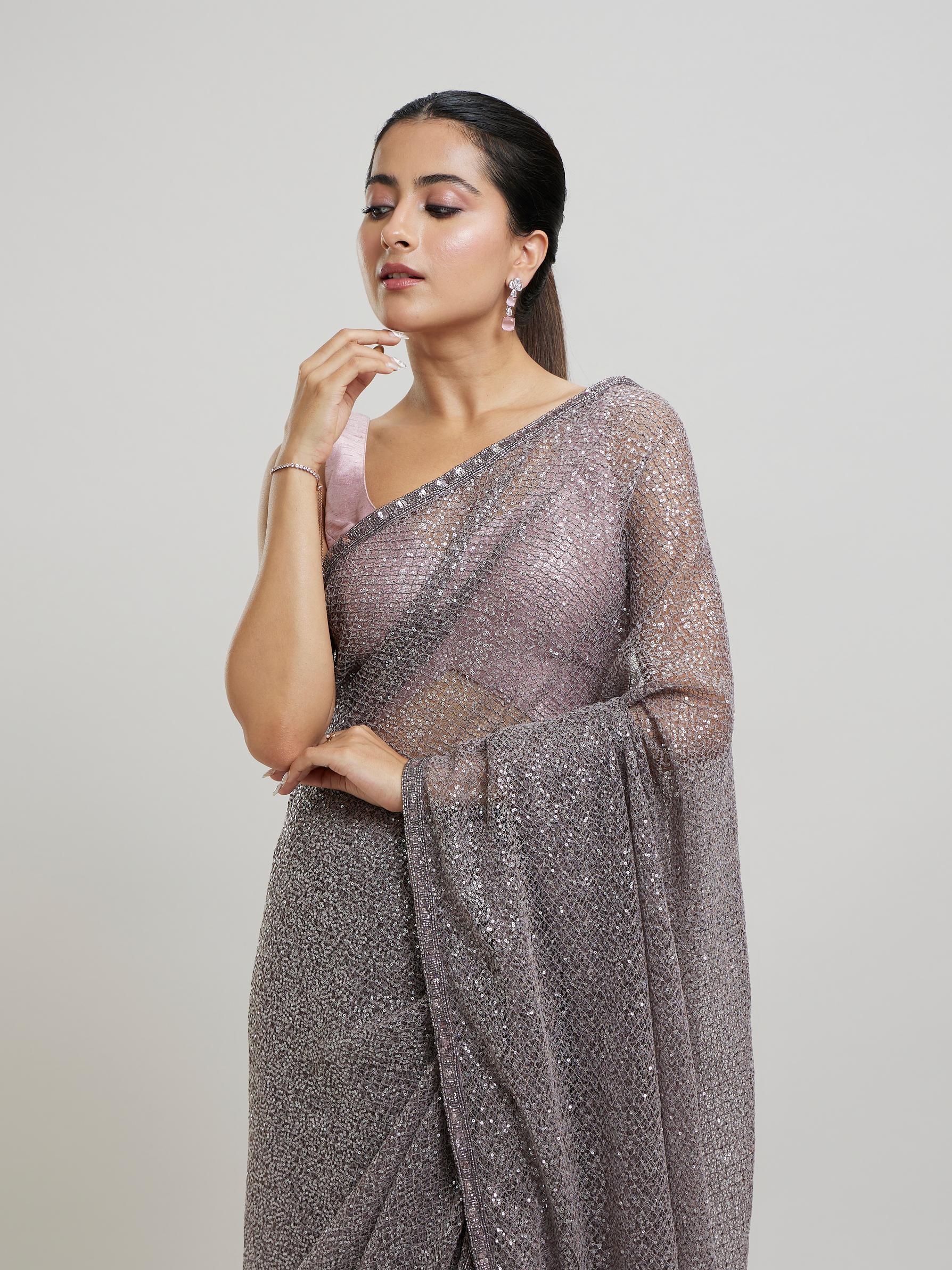 Twamev Women Regal Purple Sequin Saree