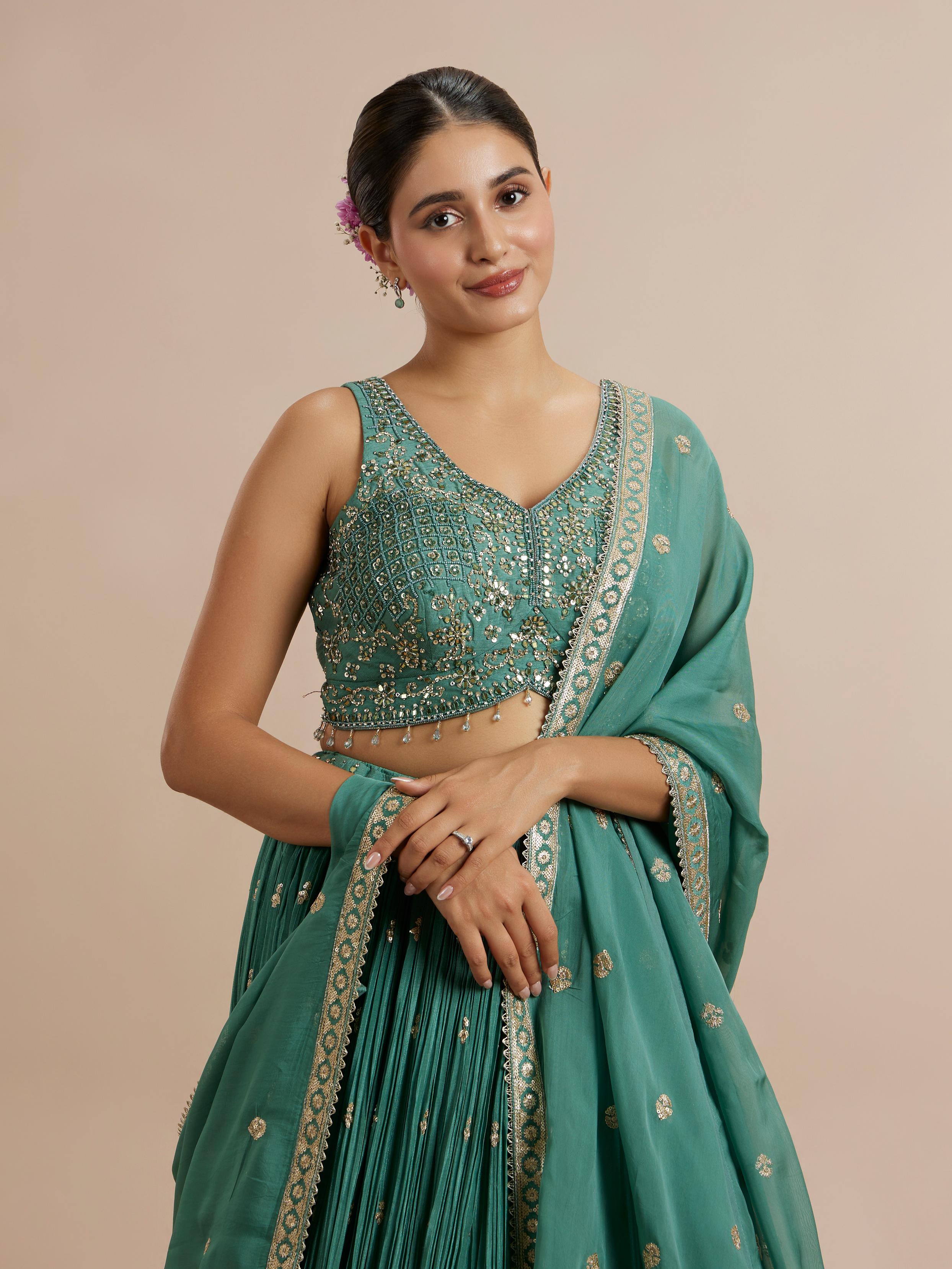 Twamev Women Sea Green Splendour Lehenga