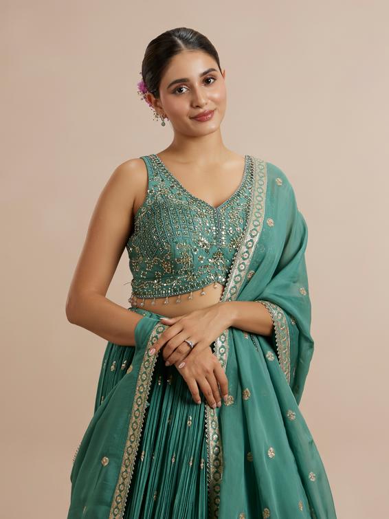Twamev Women Sea Green Splendour Lehenga