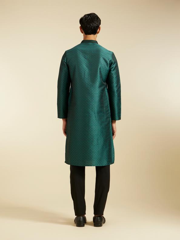 Diwas Men Bottle Green Lattice Patterned Kurta