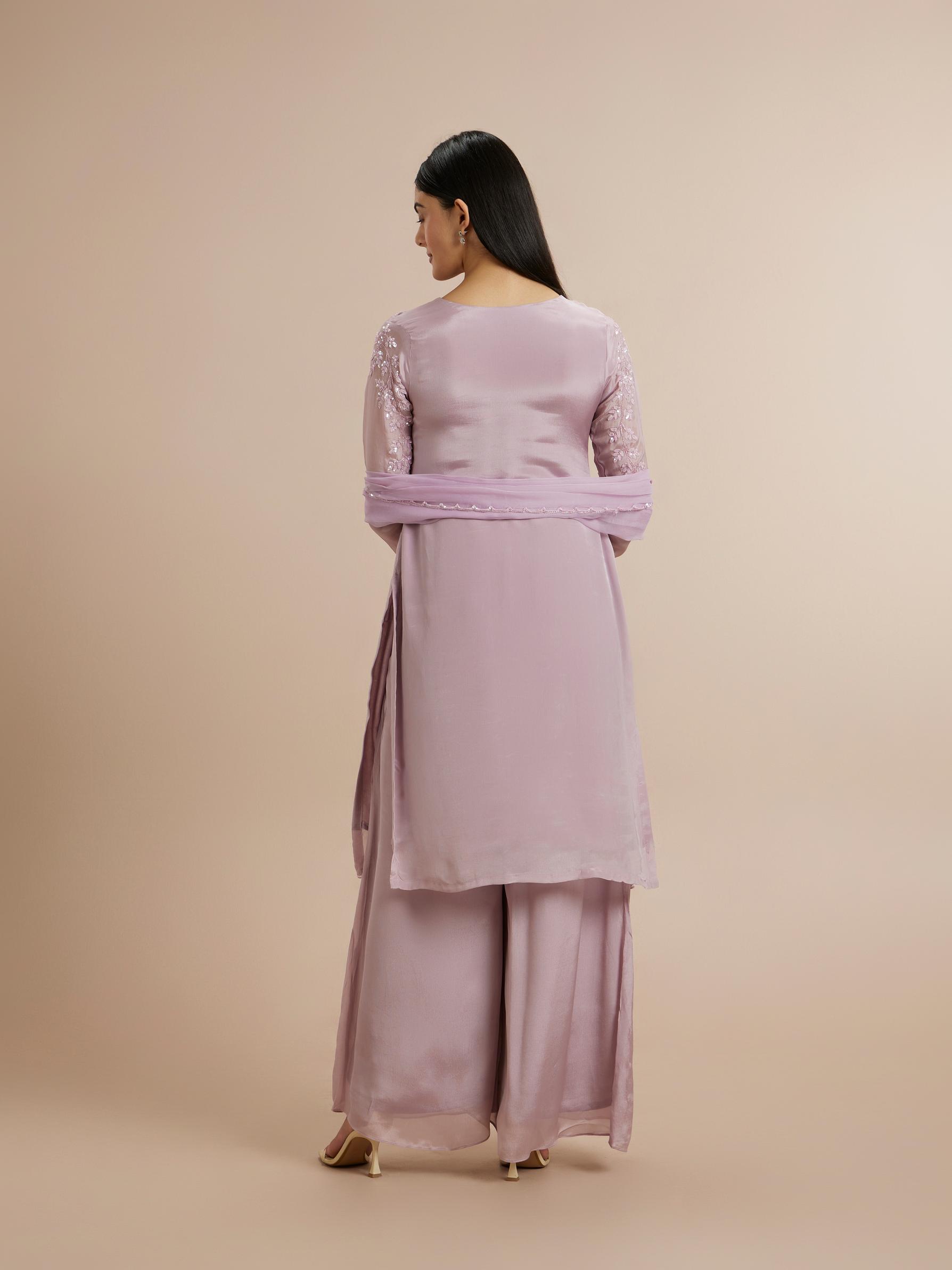 Twamev Women Elegant Purple Celebration Stitched Suit
