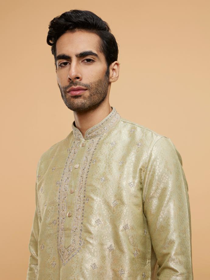 Twamev Men Smoke Grey Kurta Set with Medallion Motifs and Stone Work