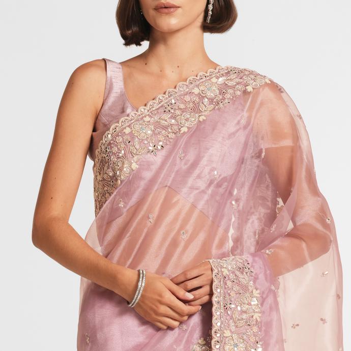 Twamev Women Dusky Pink Organza Enchantment Saree