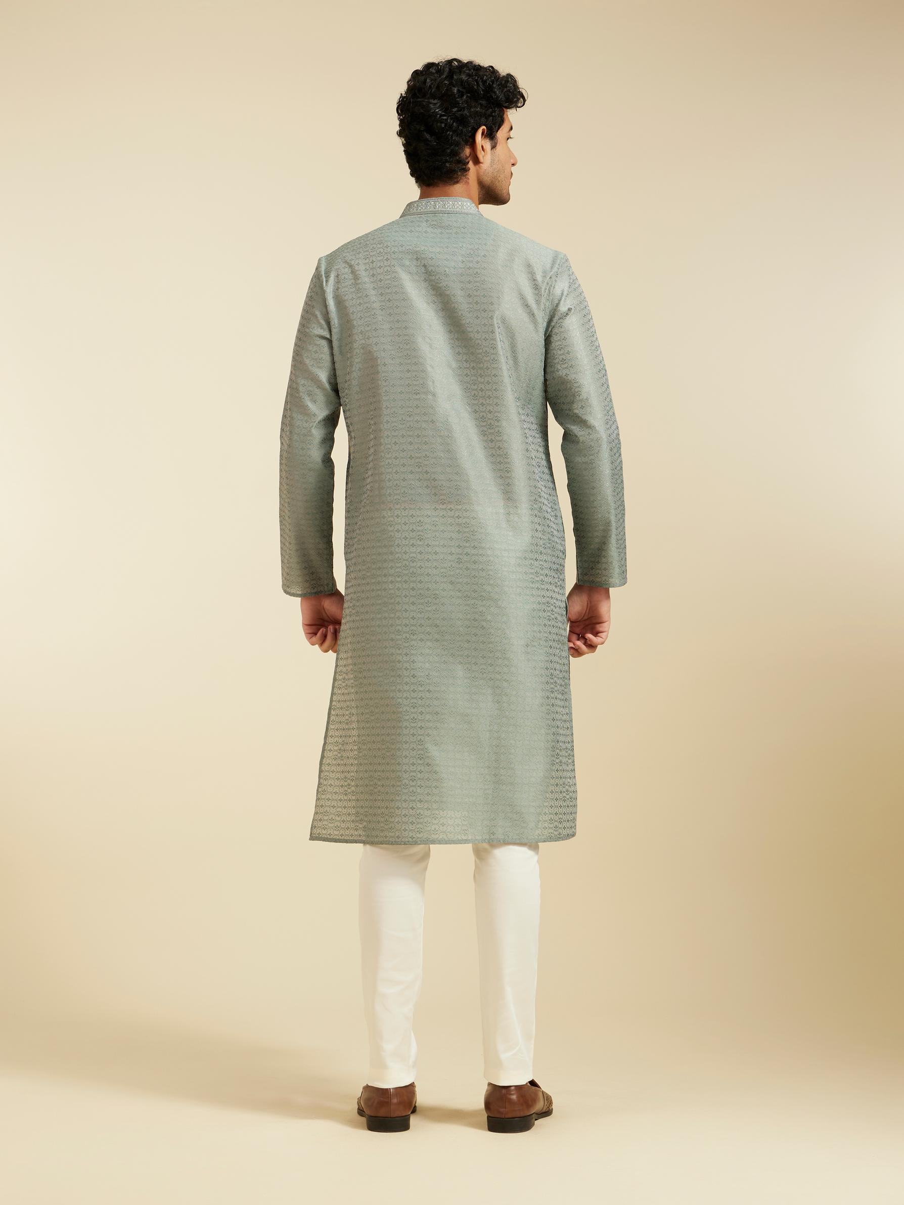 Diwas Men Pista Green Buta Jaal Patterned Kurta
