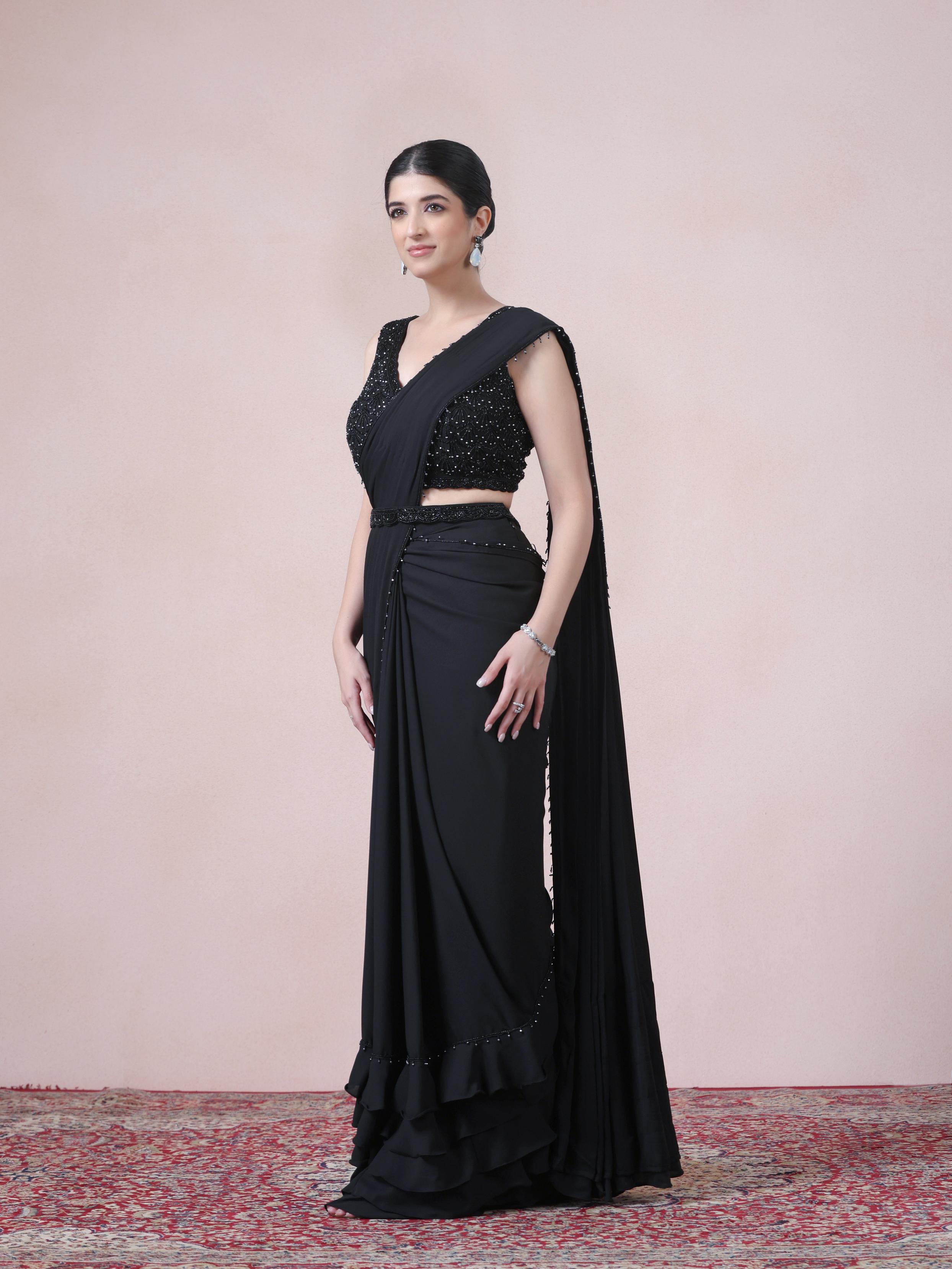 Twamev Women Timeless Black Beauty Georgette Saree