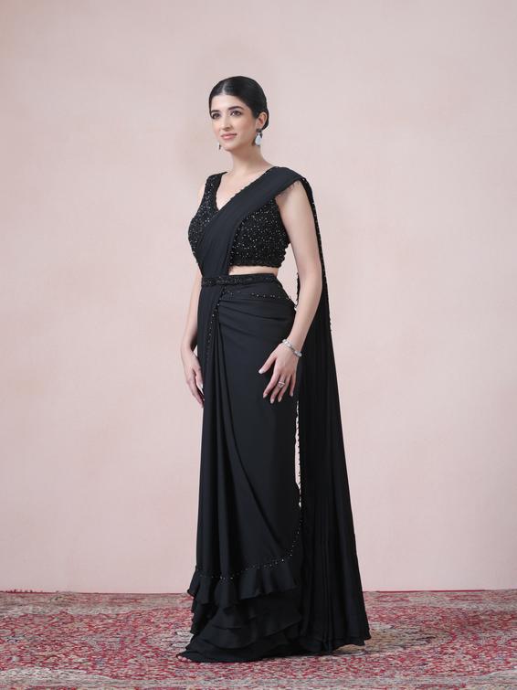 Twamev Women Timeless Black Beauty Georgette Saree