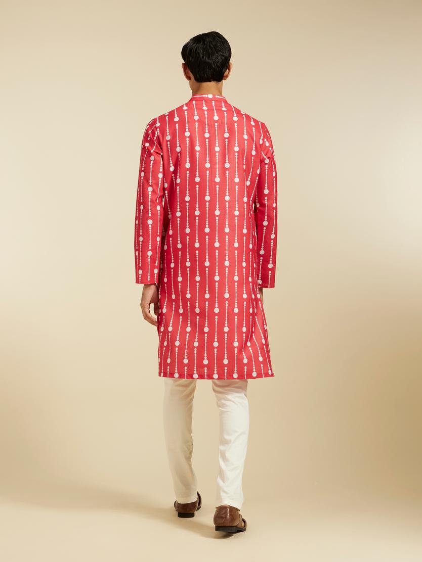 Diwas Men Poppy Red Modish Dotted Printed Kurta