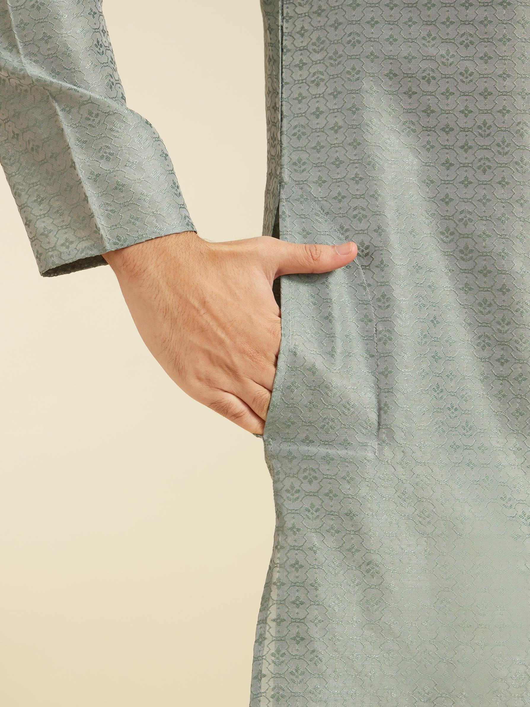 Diwas Men Pista Green Buta Jaal Patterned Kurta