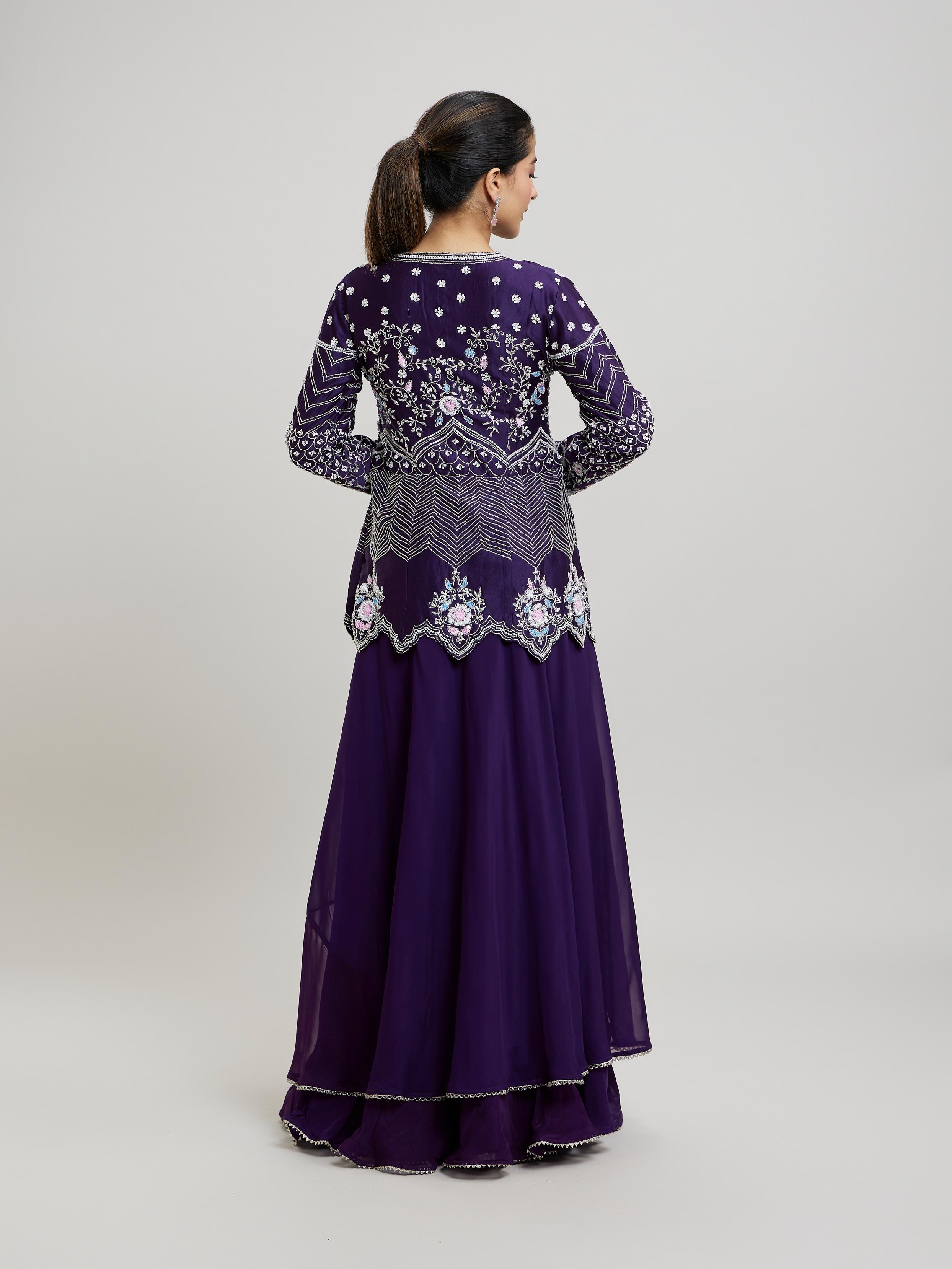 Twamev Women Elegant Purple Stitched Suit