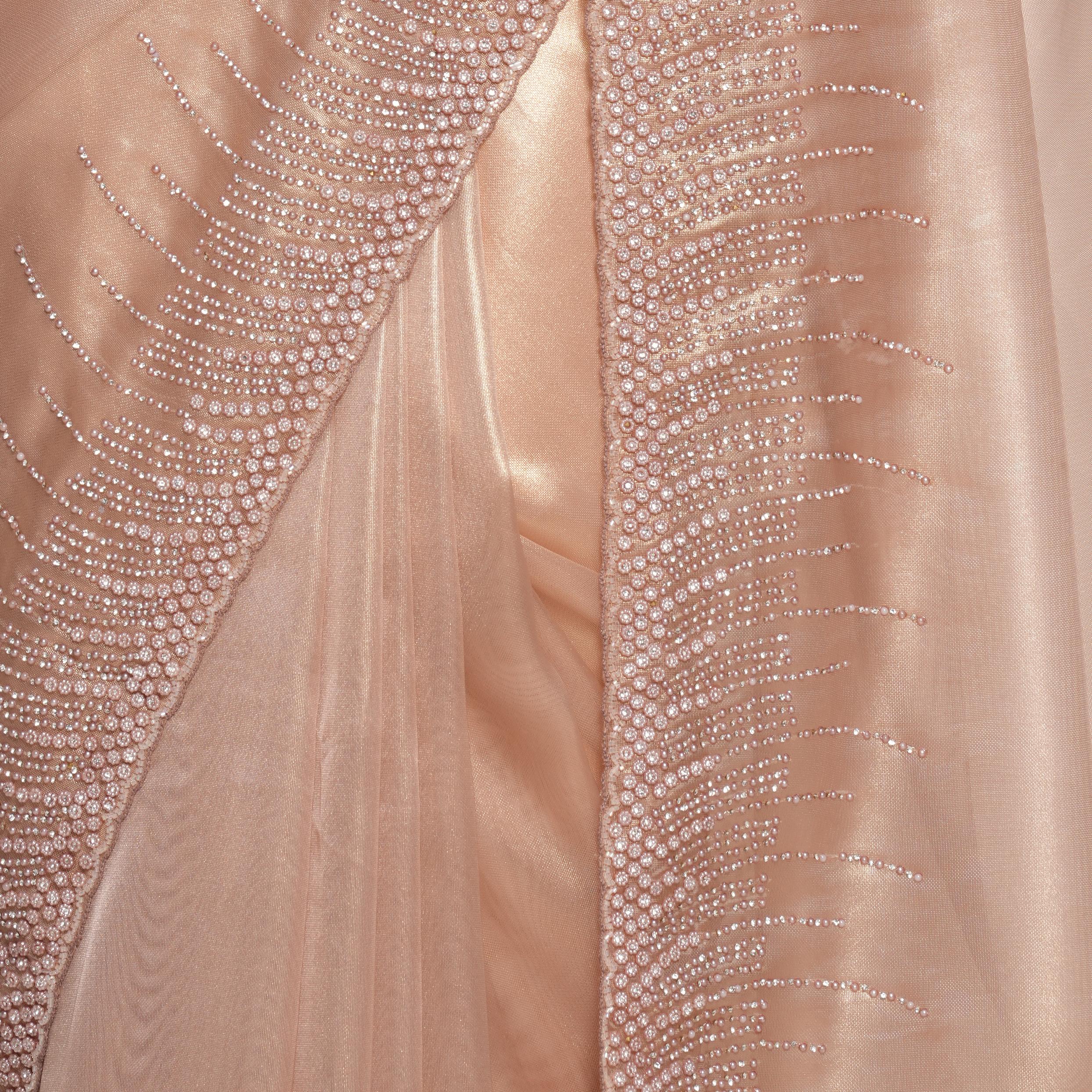Twamev Women Elegant Fawn Organza Saree
