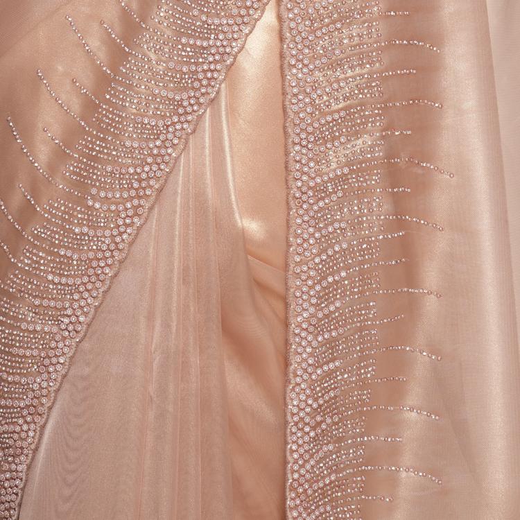 Twamev Women Elegant Fawn Organza Saree