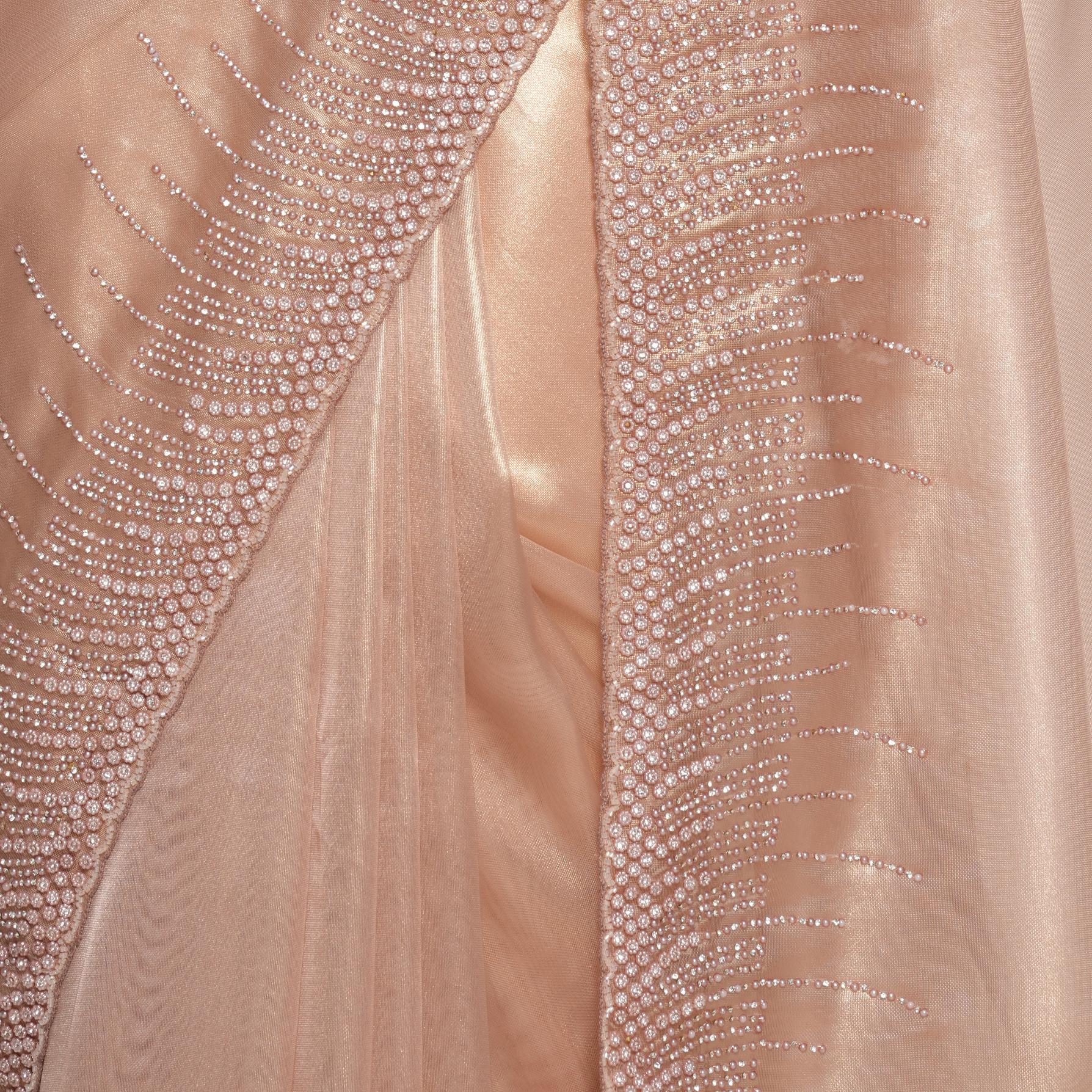 Twamev Women Elegant Fawn Organza Saree