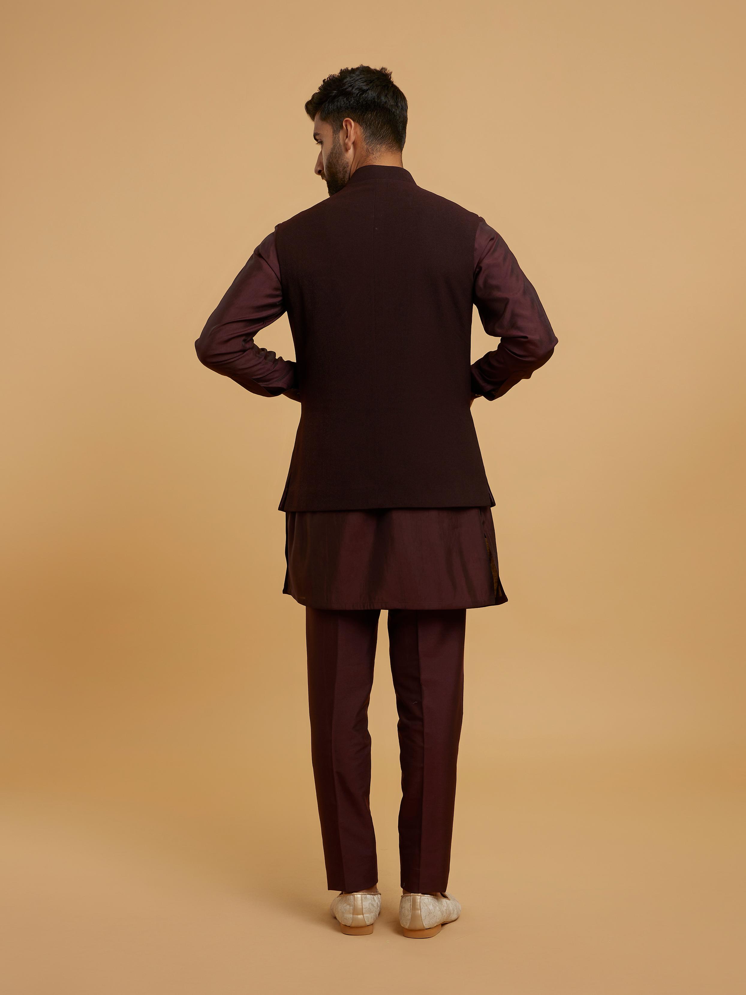 Twamev Men Maroon Elegance Kurta Jacket Set