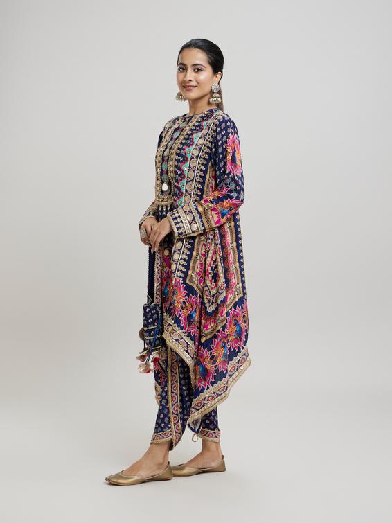 Twamev Women Indigo Blue Elegance Stitched Suit