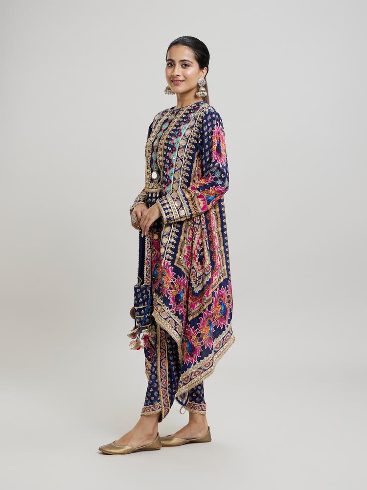 Twamev Women Indigo Blue Elegance Stitched Suit
