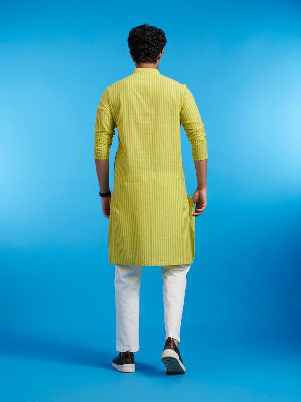 Diwas Men Soft Green Linear Patterned Striped Kurta
