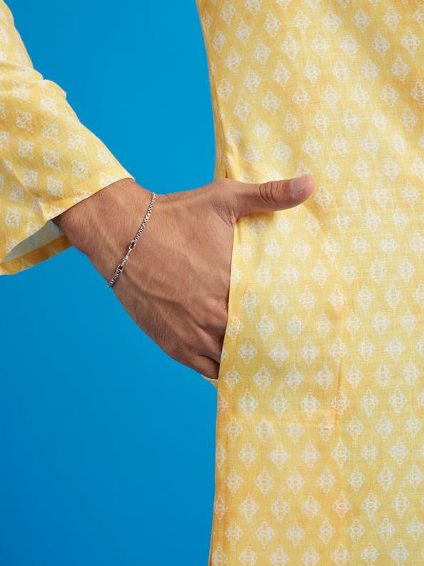 Diwas Men Sunshine Yellow Jaal Printed Kurta