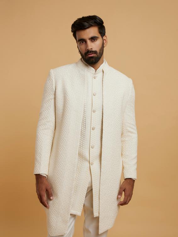 Twamev Men Cream Georgette Glimmer Indo Western