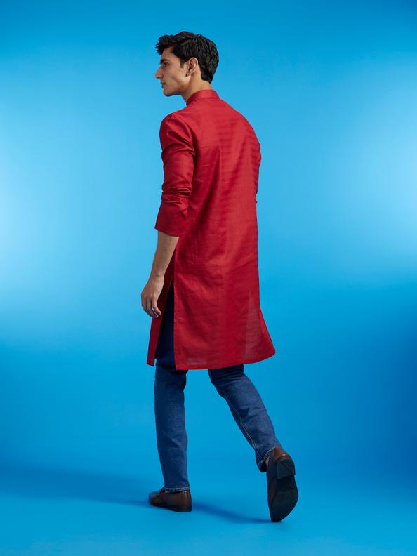 Diwas Men Maroon Red Lattice Patterned Kurta