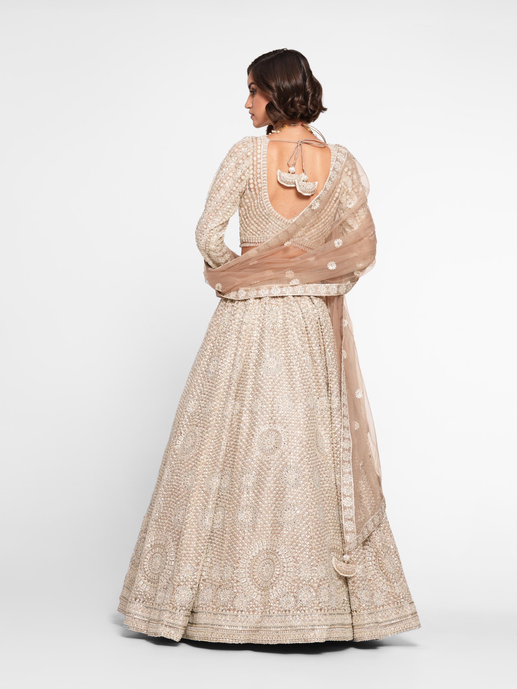 Twamev Women Beige Regalia Net Skirt Top Set