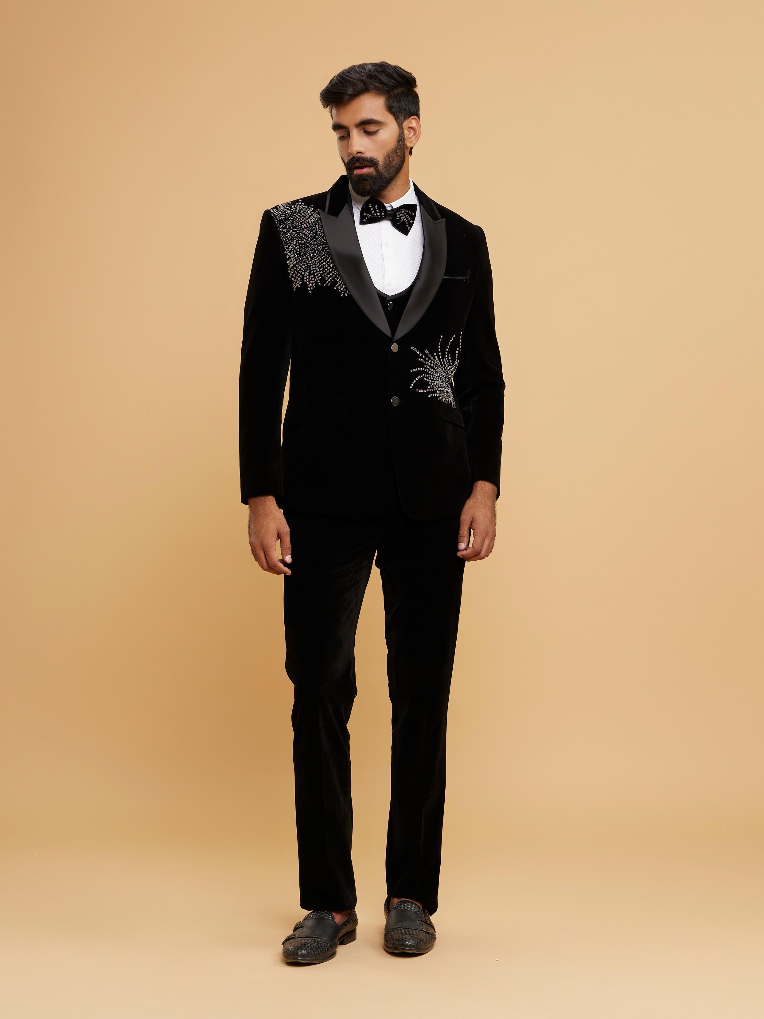 Twamev Men Luxurious Black Velvet Suit Set