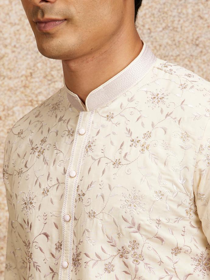 Twamev Men Purple Cream Rhapsody Kurta Pajama