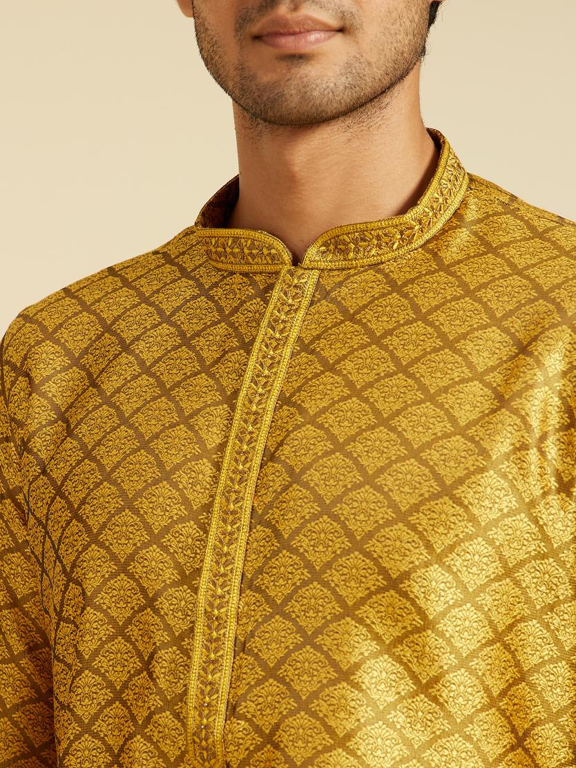 Diwas Men Mustard Yellow Jaal Patterned Kurta