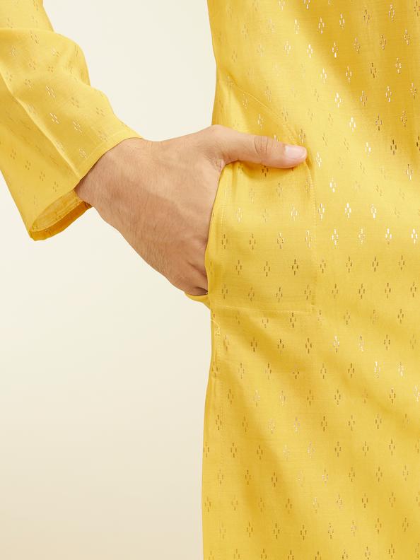 Diwas Men Mustard Yellow Kurta with Petal Motifs and Embroidered Placket