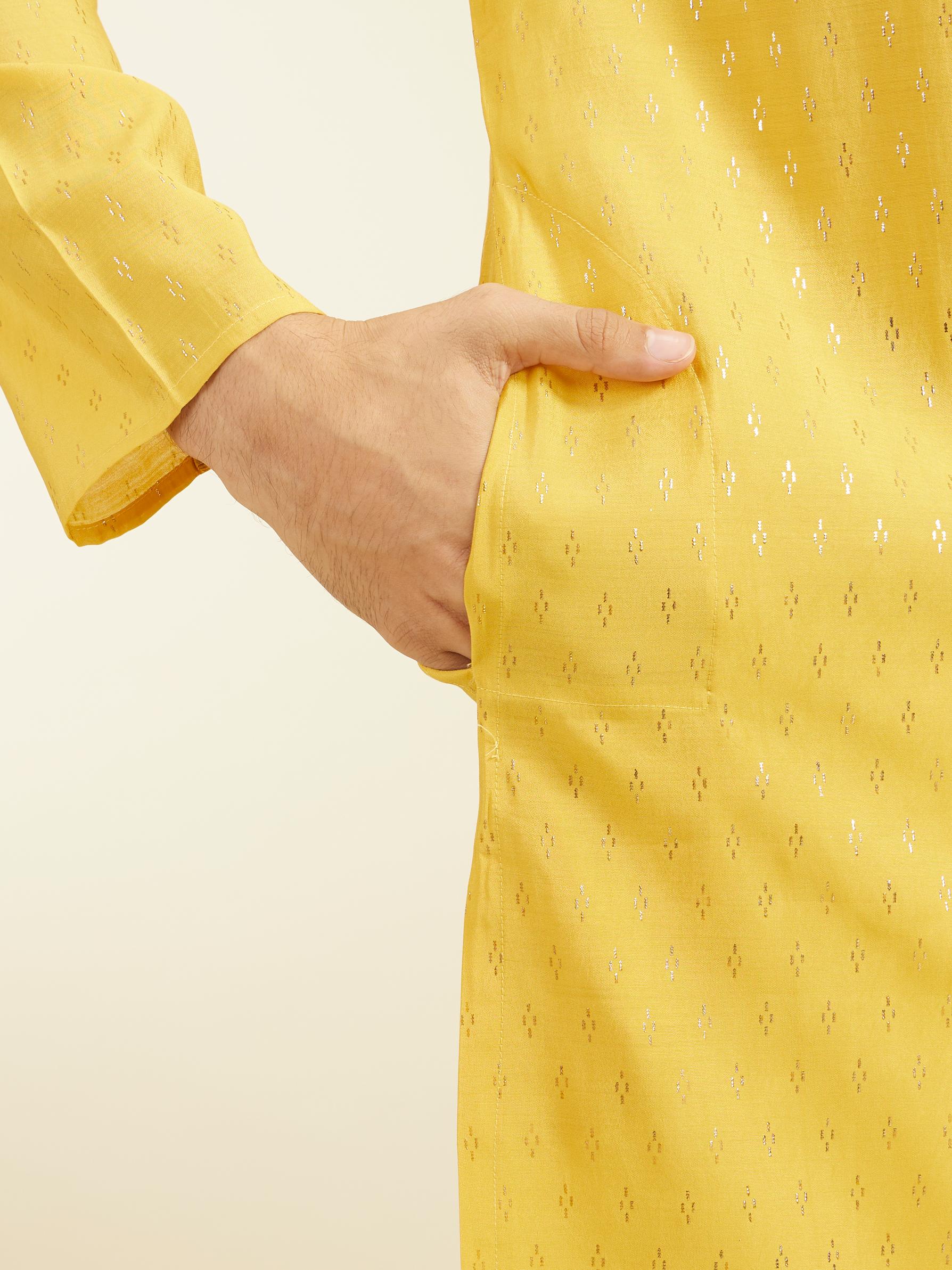 Diwas Men Mustard Yellow Kurta with Petal Motifs and Embroidered Placket