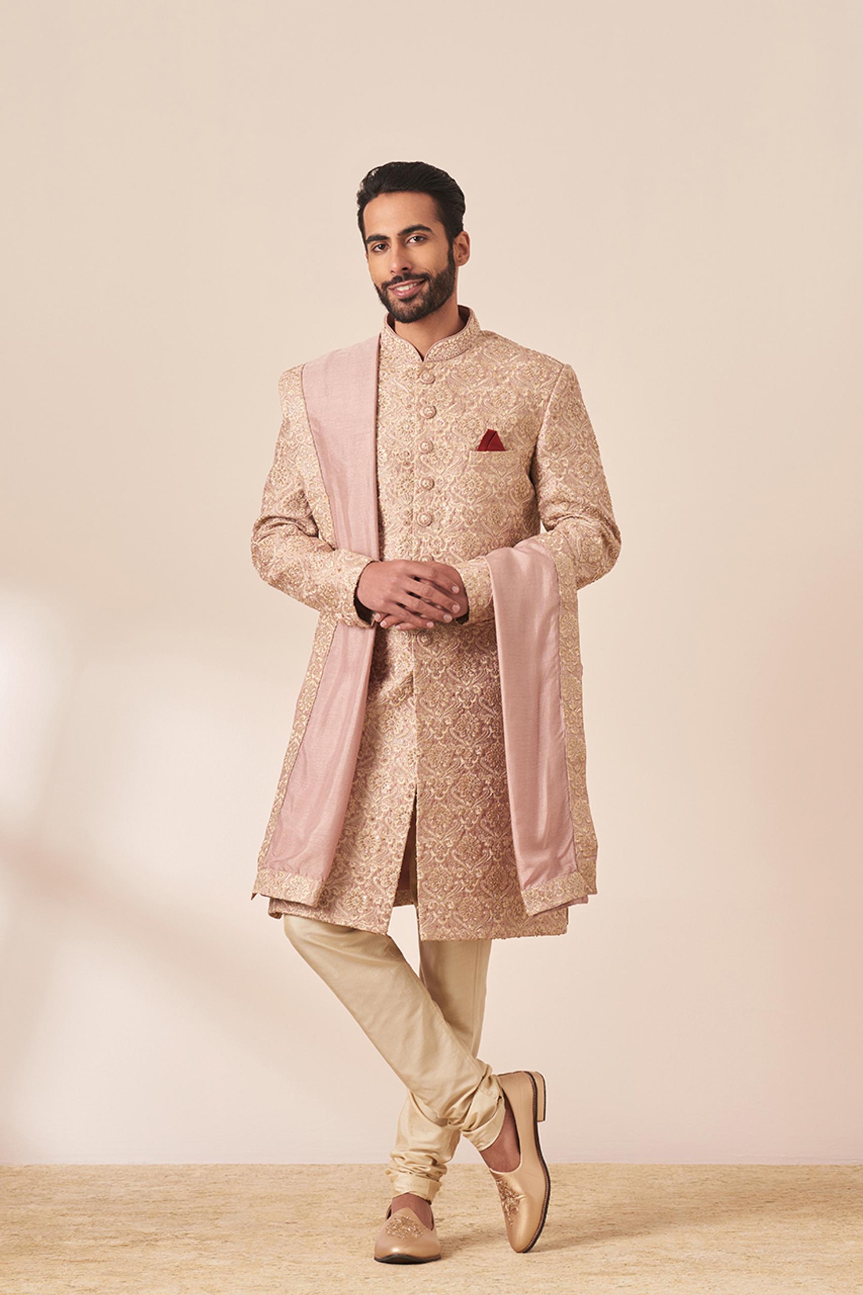 Twamev Men Lilac All Over Work Sherwani with Dupatta