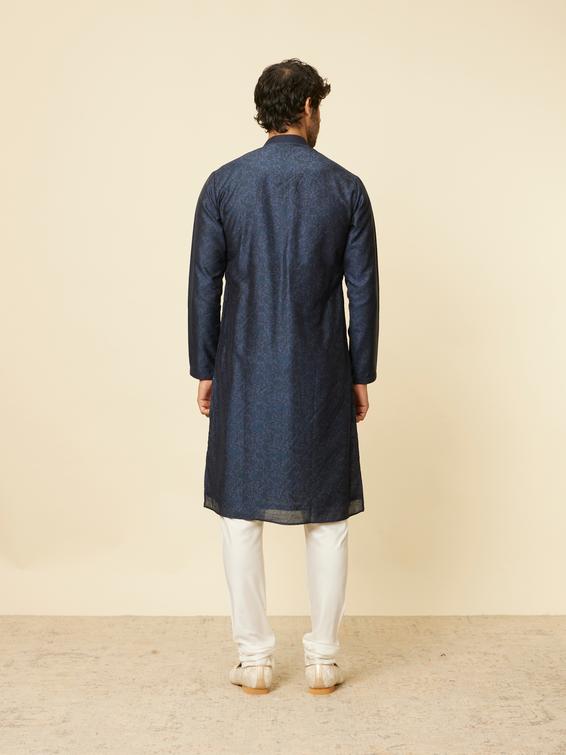 Twamev Men Indigo Blue Bel Buti Patterned Kurta Set