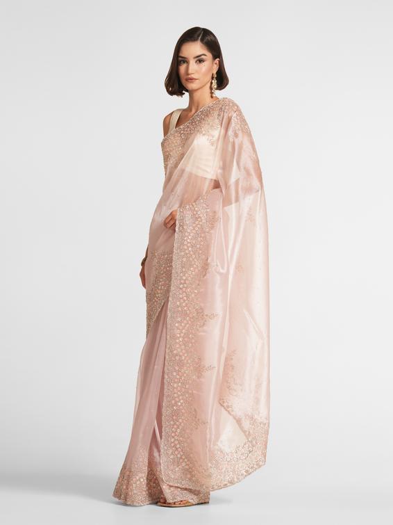 Twamev Women Elegant Dark Cream Organza Saree
